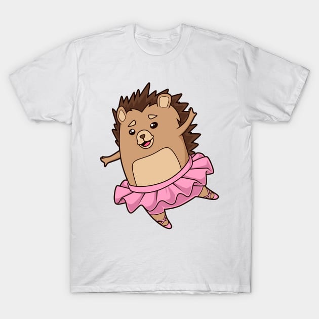 Cartoon hedgehog dancing ballet - ballerina T-Shirt by Modern Medieval Design